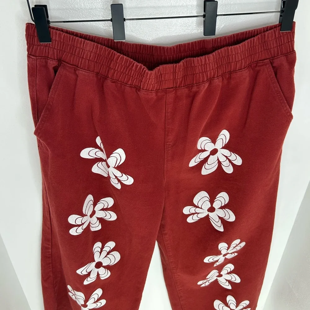 Cider Jeans Red Denim Cotton Flower Print‎ Wide Legs Pants Size 4XL Boho 40x27